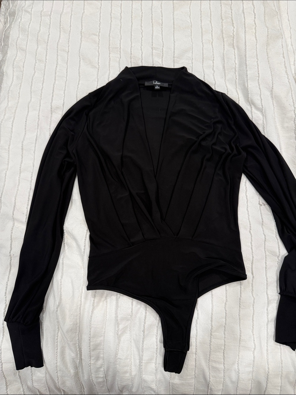 Lulu's Black Long-Sleeve Deep V Bodysuit